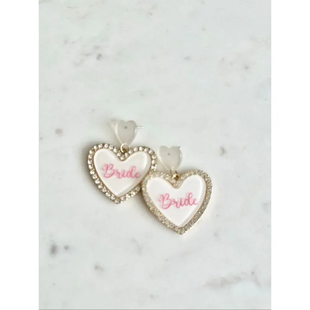 Bridal heart rhinestone dangle earrings